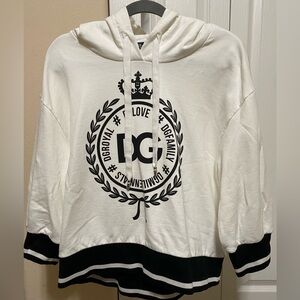 Dolce and Gabbana White Hoodie with Black Logo